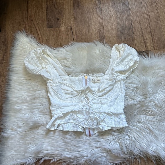 FOR LOVE AND LEMONS Charlotte Eyelet Lace Up Blouse In White - Picture 9 of 12